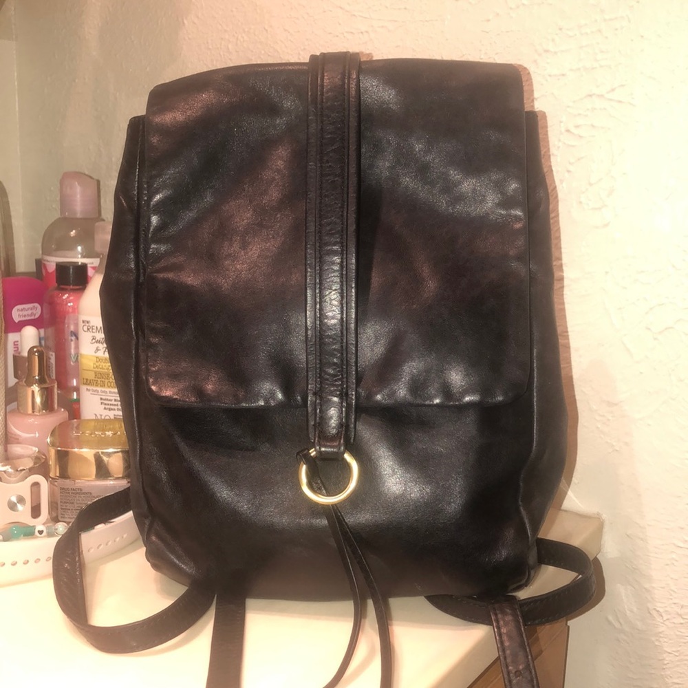 Classic Black Leather Backpack - Sleek Everyday Bag